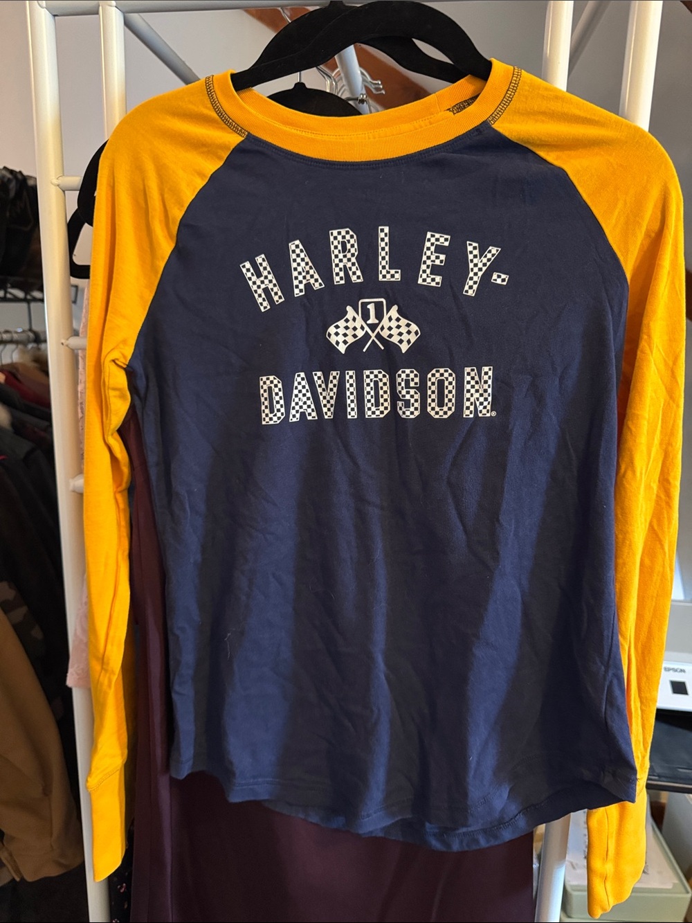 Harley Davidson baseball tee t S Small blue yellow